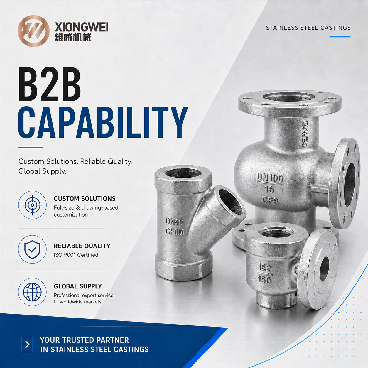 SS304 SS316 CF8 CF8M Investment Cast Pipe Nipple Hex Adapter Connector Fitting Lost Wax Foundry CNC Threaded Supplier