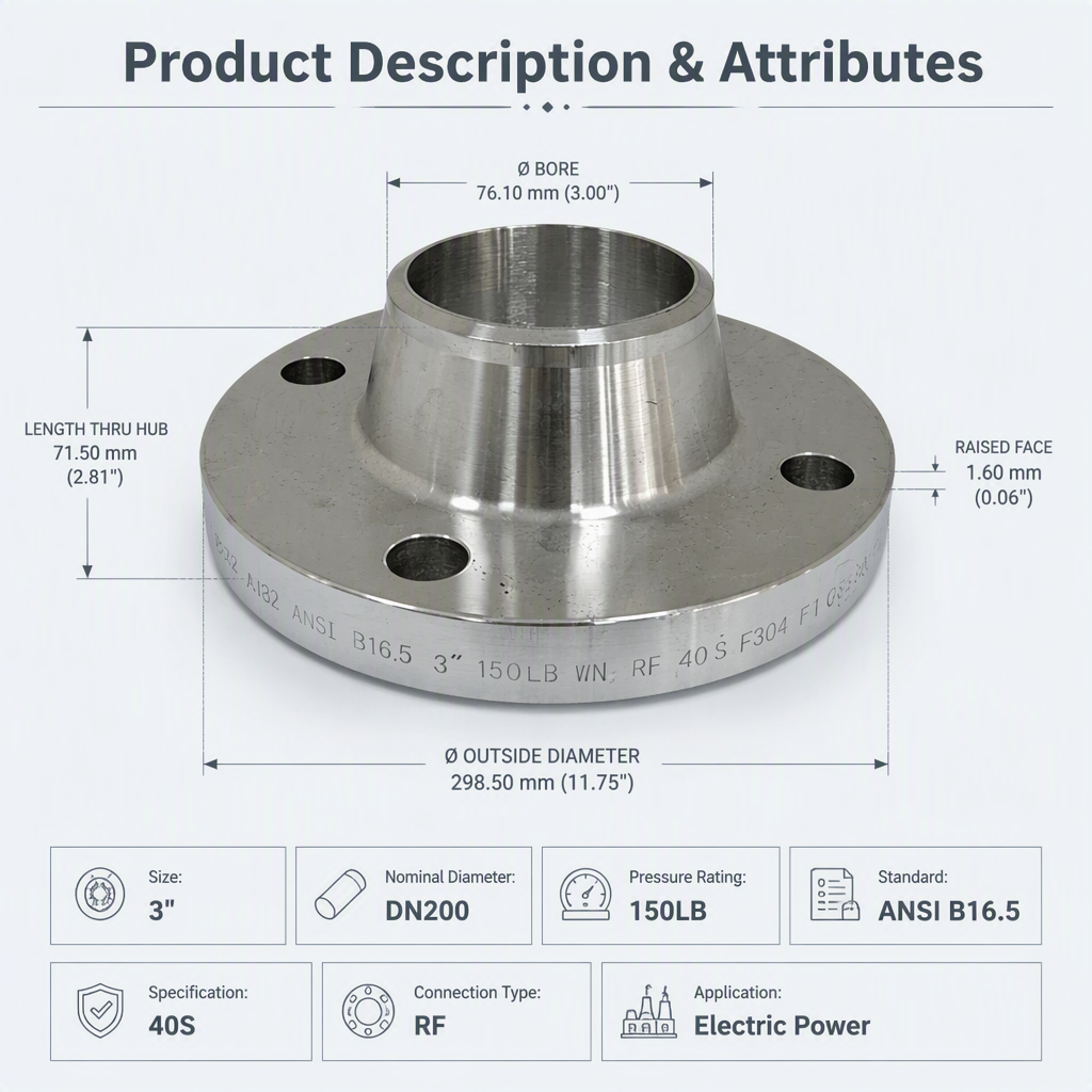 Carbon Steel A105 Weld Neck Flange ANSI B16.5 Class 300 RF Pipeline Flange for Power Industry