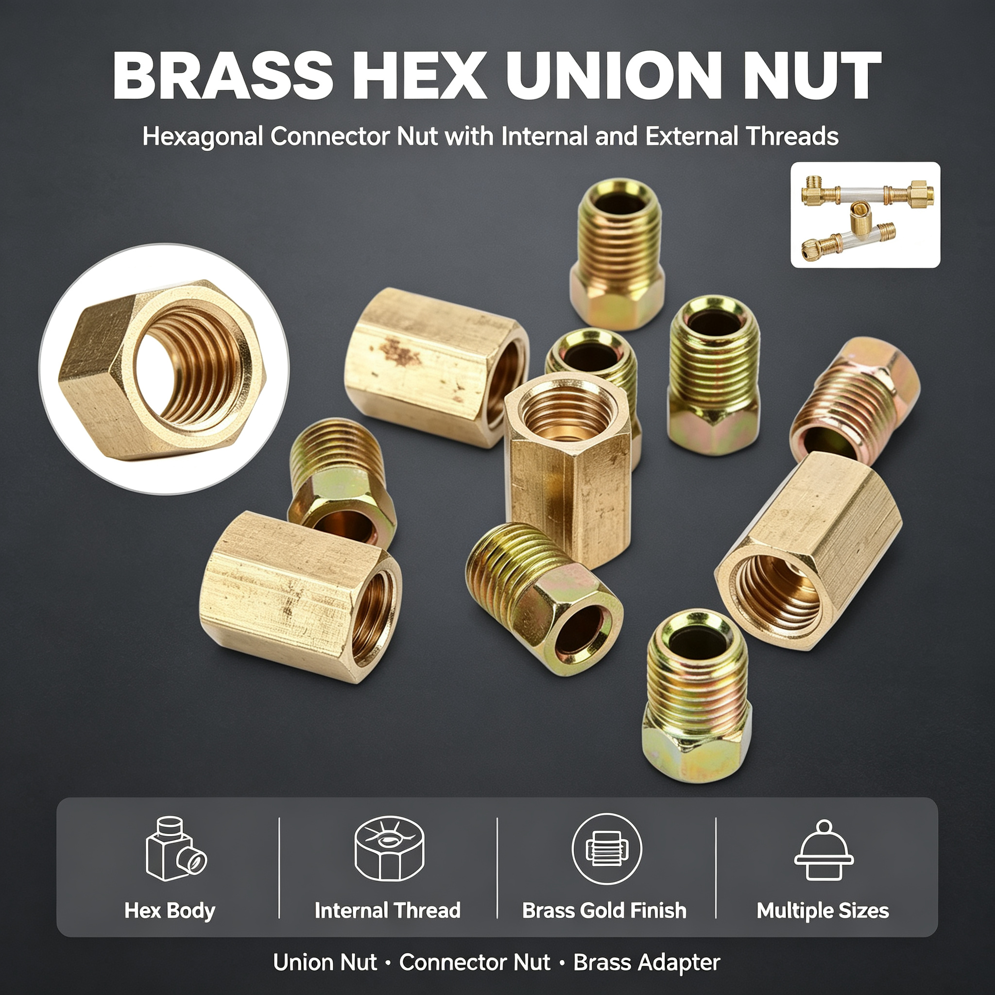 Brass Water Threaded Forged Pipe Fittings Plumber System Straight Hex Nipple Coupler Adapter NPT Male Non-swivel Socket Smooth