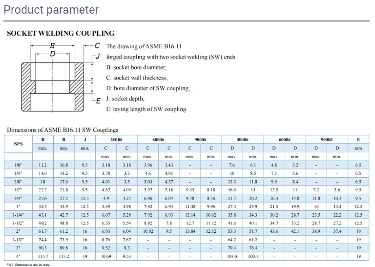High Quality ASME B16.11 ASTM A105 Forged Carbon Steel High Pressure Socket Welding Coupling Pipe Fittings