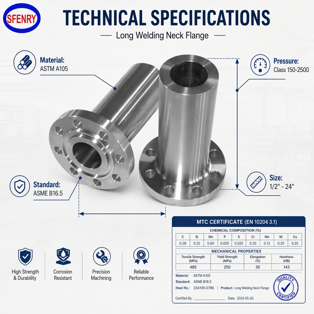 ANSI B16.47 CLASS 300 600 900 Long Weld Neck Alloy Steel A182 F22 Yellow Coated Raised Face Large Size Impact Tested Flange