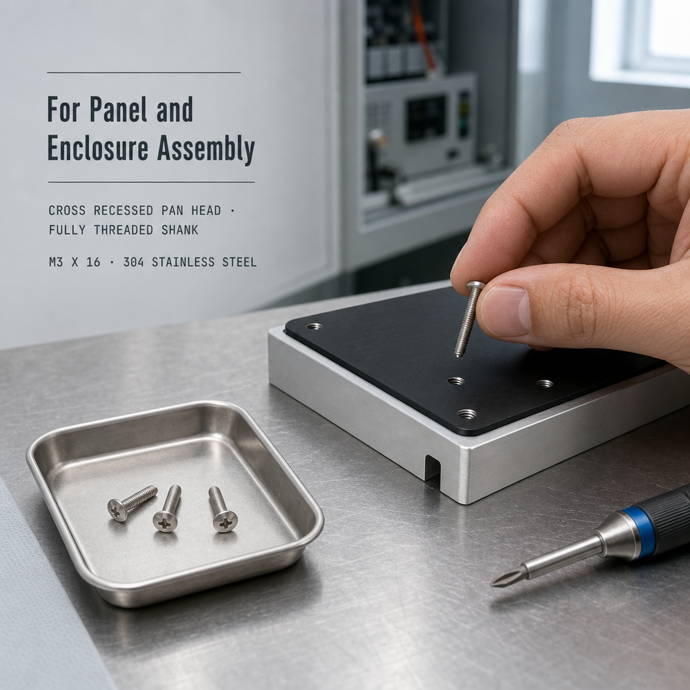 04 Stainless Steel M3 X 16 Cross Recessed Pan Head Machine Screw Fully Threaded Bolt for Panel Assembly