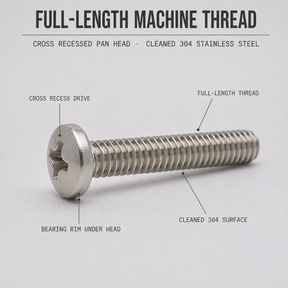 04 Stainless Steel M3 X 16 Cross Recessed Pan Head Machine Screw Fully Threaded Bolt for Panel Assembly