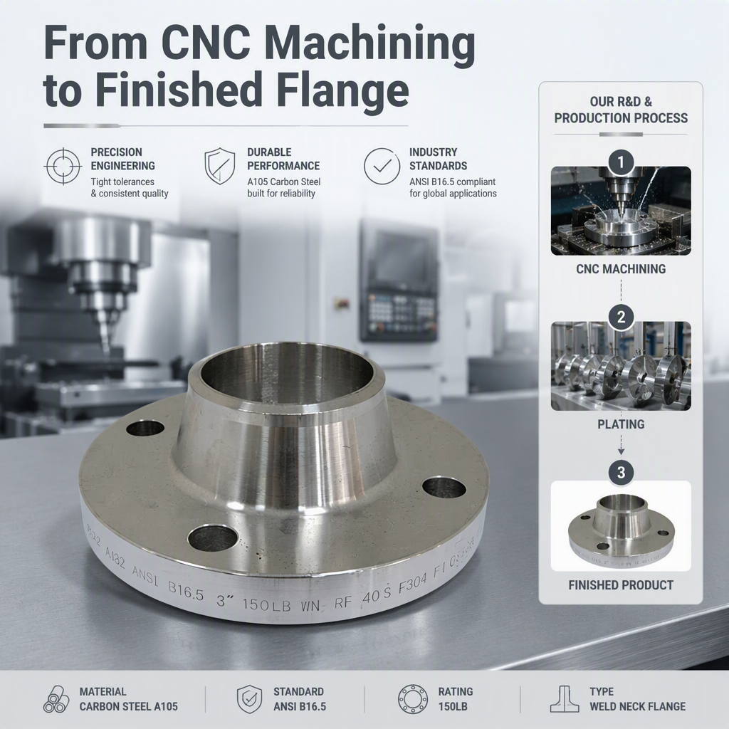 Carbon Steel A105 Weld Neck Flange ANSI B16.5 Class 300 RF Pipeline Flange for Power Industry