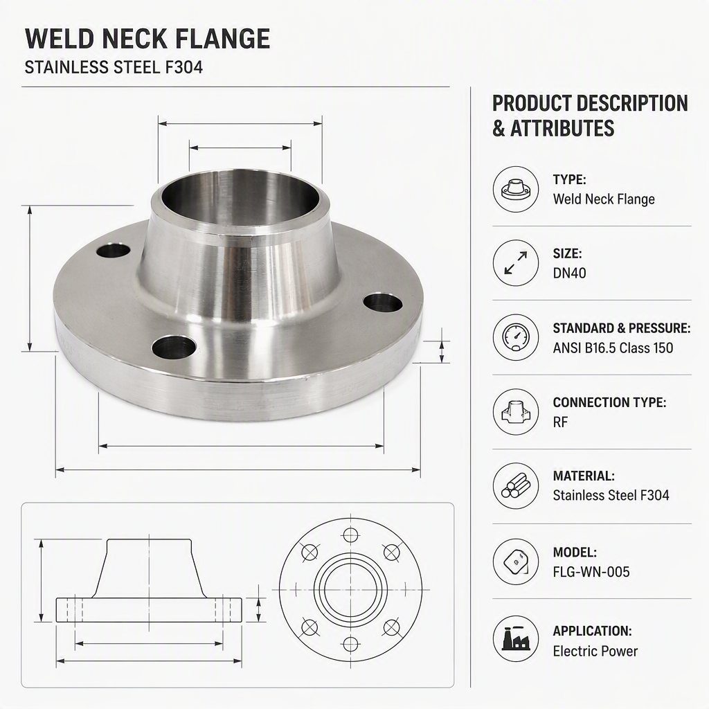 Stainless Steel Weld Neck Flange DN40 RF ANSI B16.5 Class 150 Pipeline Connection